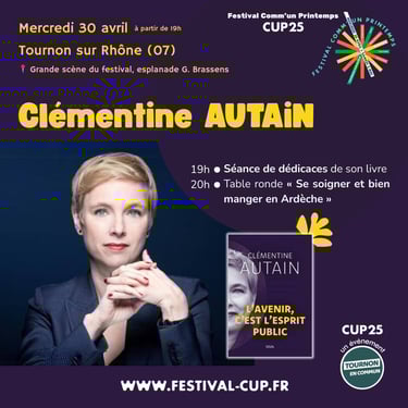 Affiche de l'annonce de la présence de Clémentine Autain à Tournon sur Rhône au festival CUP25