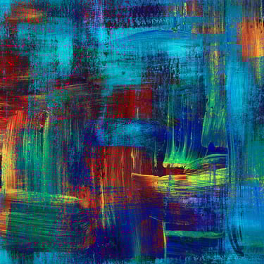 Arte abstrata em tons de azul e vermelho