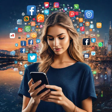 imagem de uma jovem menina usando seu celular nas redes sociais.
