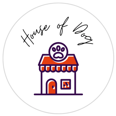 log a storefront with a dog paw and House of Dog Salon in Crusive writing