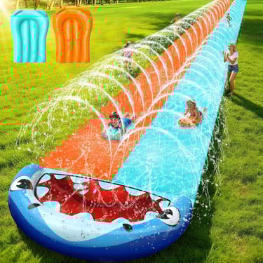 50FT Extra Long Slip Lawn Water Slide for Kids Adults, XXXL Giant Heavy Duty Outdoor Racing Slide To