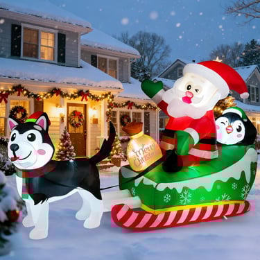 Christmas Inflatables Outdoor - 9.5 FT Christmas Blow Ups Yard Decorations with Lights & Three Chara
