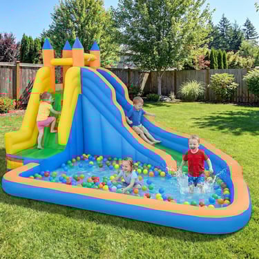 Costzon Inflatable Water Slide, Giant Bounce House Water Park for Kids Backyard Fun w/Long Slide, Cl