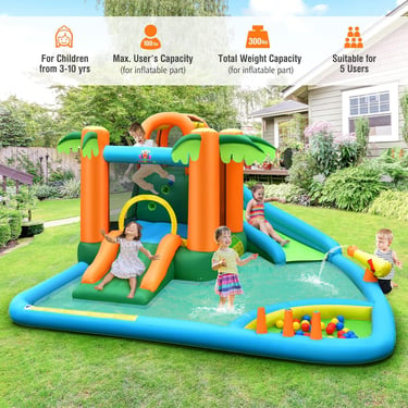 Costzon Inflatable Water Slide, Mega Water Bounce House Combo for Kids Outdoor Fun with Splash Pool,