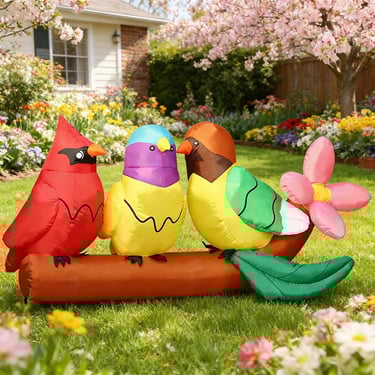DomKom 8FT Long Spring Inflatable Three Little Birds and Flower Outdoor Decoration, Blow Up Spring D