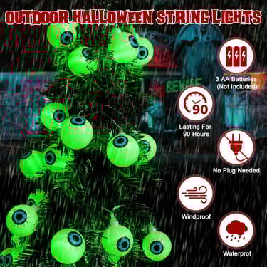 Eyeball Halloween String Lights With Timer Remote Battery Operated