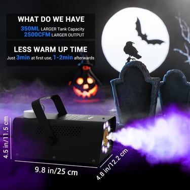 Fog Machine Theefun Smoke Machine 2500CFM 9 LED 12 Color Lights Portable 500ml Big Tank Capacity wit