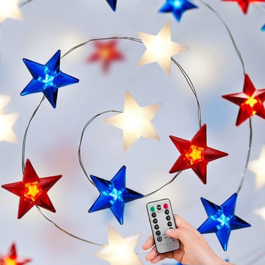 red, white, and blue outdoor light string