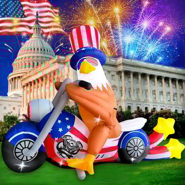 inflatable patriotic eagle on motorcycle
