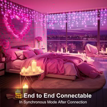 Romantic Valentine's Day bedroom with pink lights