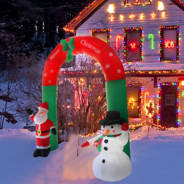 Inflatable arch with Santa and snowman for small yard