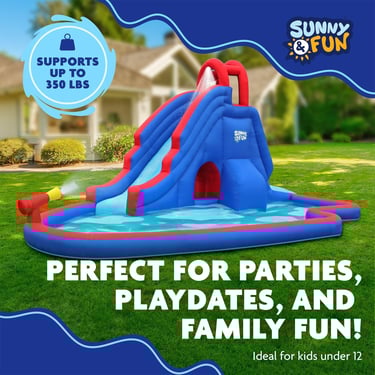 Sunny & Fun Deluxe Inflatable Water Slide Park & Splash Pool with Tunnel - Heavy-Duty for Outdoor Fu