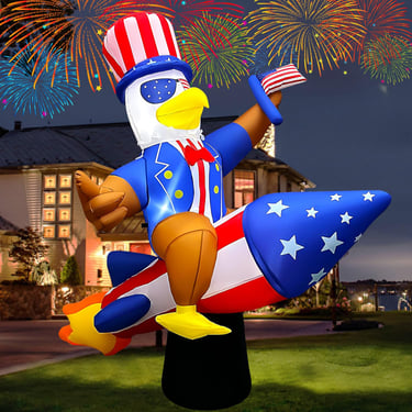 Inflatable patriotic eagle on a rocket