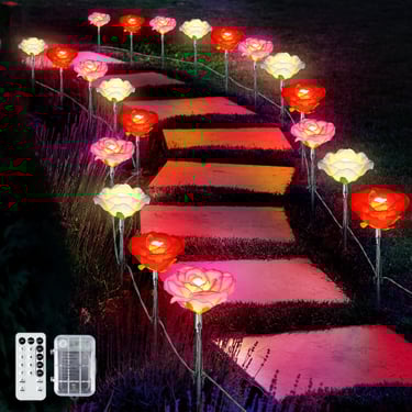 lit flower path lights