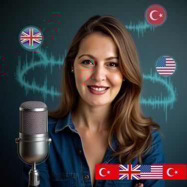 a photo of Sanem Aydın Yayla in a blue shirt and a microphone