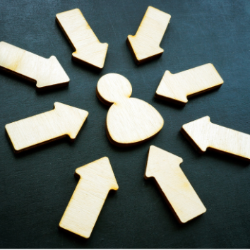 a group of wooden arrows pointing to the center of a circle