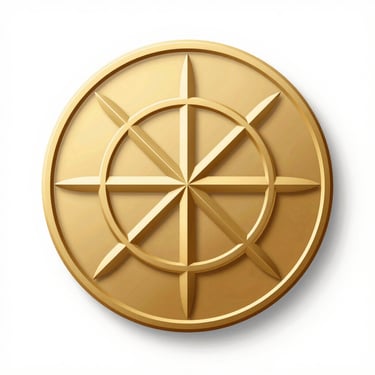 Clean unembellished vector diagram of a Gold TrustMark, precise geometric circular seal with a gold metallic accent color, stark white background.