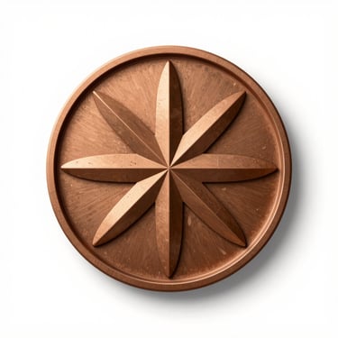 Clean unembellished vector diagram of a Bronze TrustMark, precise geometric circular seal with a bronze metallic accent color, stark white background.