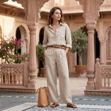 linen shirt and relaxed pants set