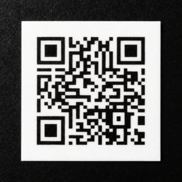 A clean, high-contrast QR code printed on a white card, minimalist design, academic style, perfectly centered.