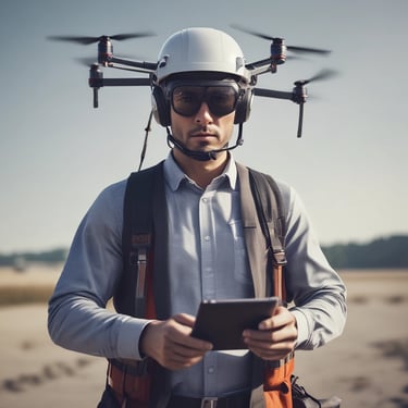 Drone flying over an industrial infrastructure during a technical inspection.