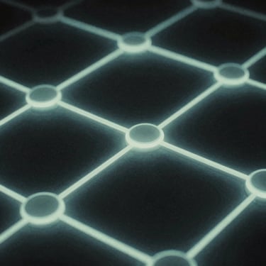 Abstract geometric representation of secure local data nodes, glowing mint lines on a deep charcoal background, dark ambient style, 35mm