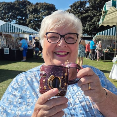 Delighted customer with a limited edition Clay Fairy crystal wand mug.