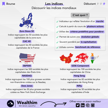 Infographie sur les principes indices boursiers