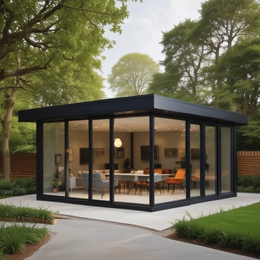 luxury garden room with dual aspect full height glass sliding doors