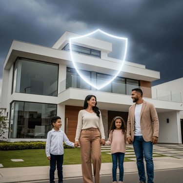 Se ve una familia al frente de su hogar