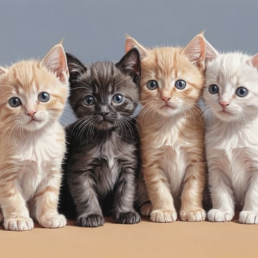 A color pencil drawing of four kittens standing in a row.