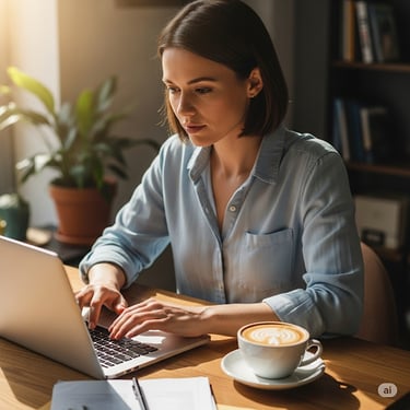 A woman sitting on a desk with her laptop