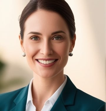 a woman in a green suit and white shirt
