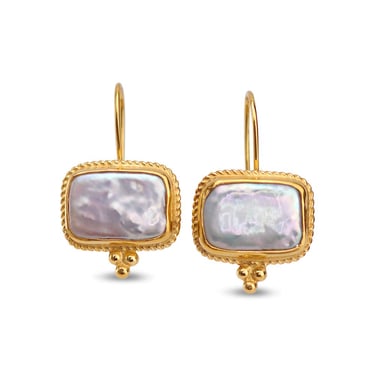 Etruscan Revival Sterling Silver Handmade Rectangle Pearl Earrings