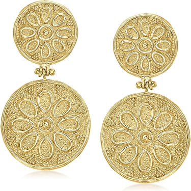 Etruscan Revival Drop Earrings.  Italian 18kt Gold Over Sterling Floral