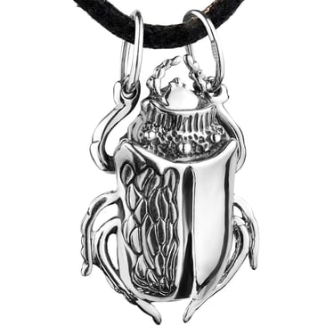 Sterling Egyptian Scarab Beetle Necklace Wealth Amulet. Ancient Egypt Good Luck Talisman