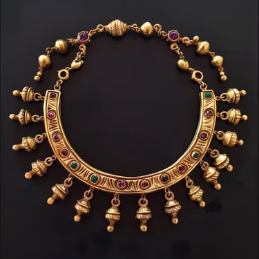 Etruscan revival jewelry. Bold multi stoned necklace