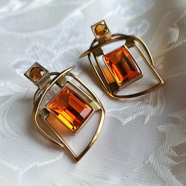 Modernist Earrings with Cognac Glass Stones