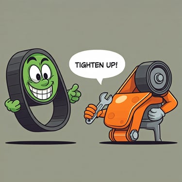 Serpentine belt tensioner telling a Serpentine belt to Tighten Up! Cartoon