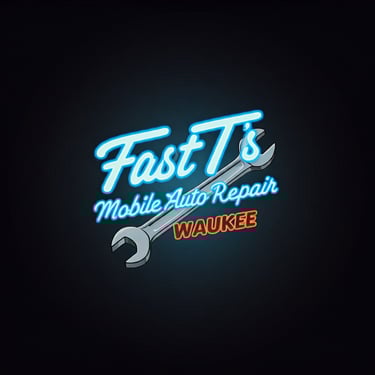 Neon sign that says Fast T's Mobile Auto Repair Waukee