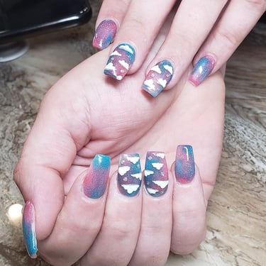 blue and purple cloud acrylic nail art