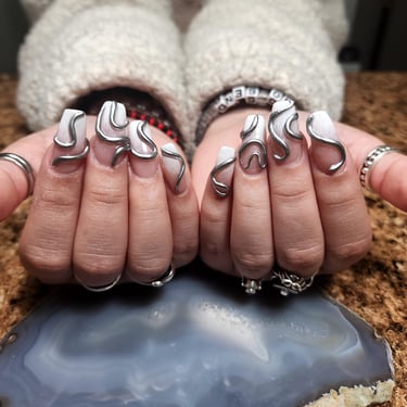 3D Silver Metallic nail art by The Nail Witchery in Missoula, MT