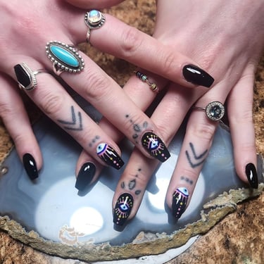 Goth evil all seeing eye Nail art by The Nail Witchery
