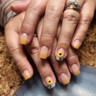 Sunflower nail art by The Nail Witchery in Missoula