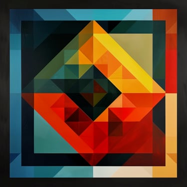 A painting of a square shaped geometric object, a Favicon, alluding to a complex mind