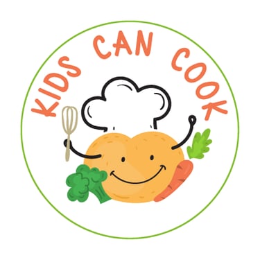 Logo of an apple character in a chef's hat with a whisk in his hand. Children's food industry.
