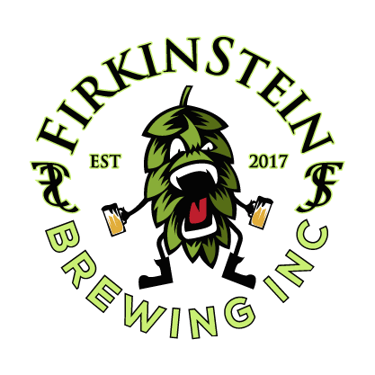 Logo mascot hop flower with mugs of beer in their hands.