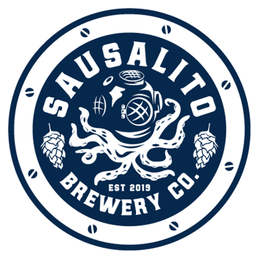 Octopus logo in a diver's helmet. Label for the alcohol industry.