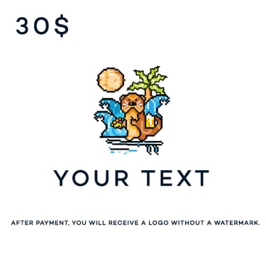 Pixel art logo with a beaver and palm trees