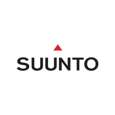 Suunto logo with black text and red triangle above the name. Outdoor and adventure watch brand known for GPS and performance 